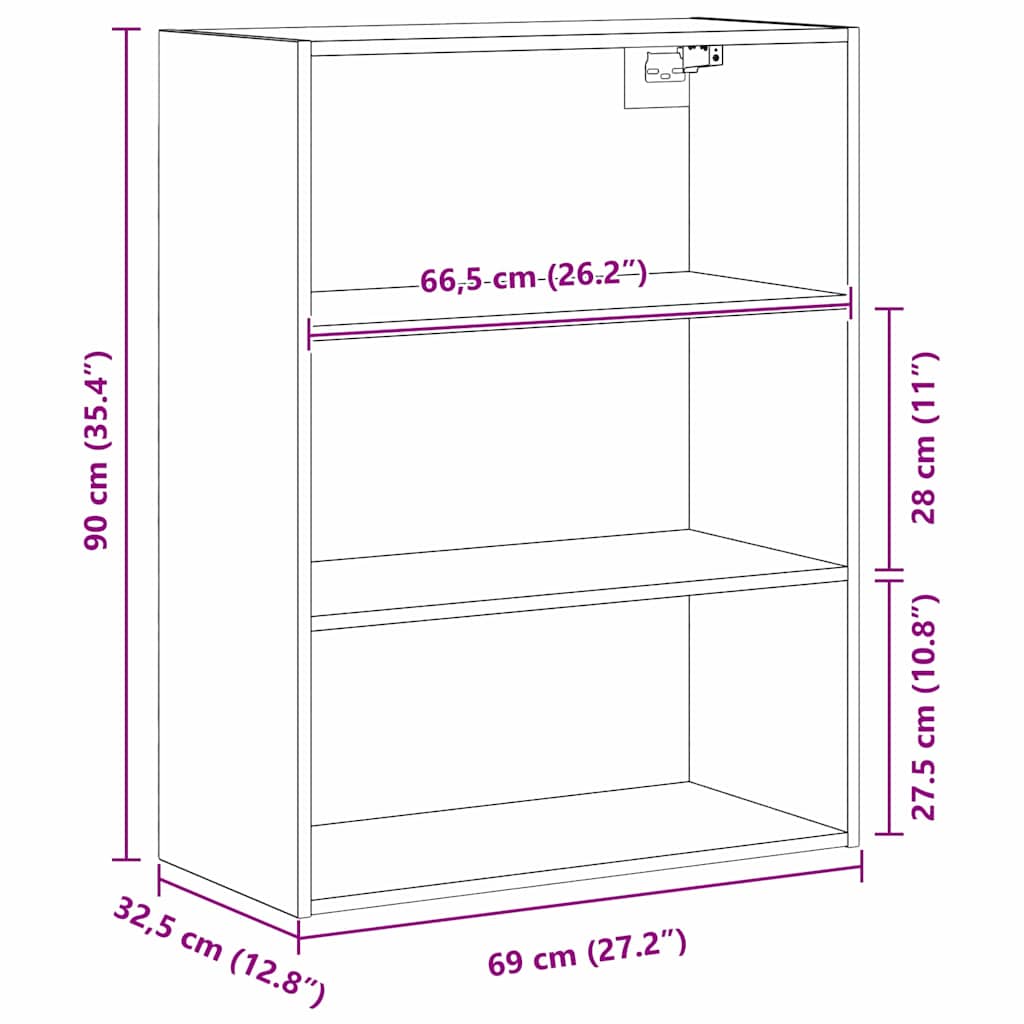 vidaXL Hanging Wall Cabinet Wall-mounted Black Oak 69.5 x 32.5 x 90 cm