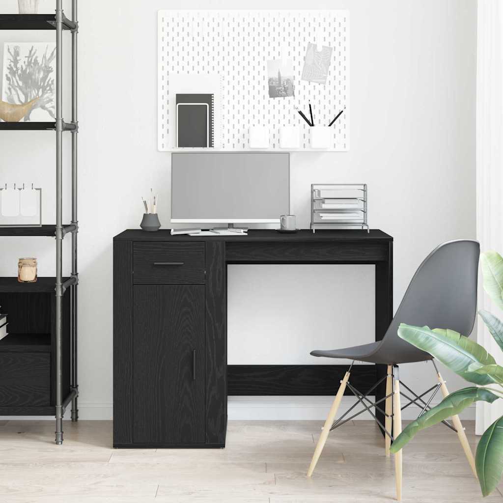vidaXL Desk with Drawer Black Oak 100 x 49 x 74 cm Engineered Wood