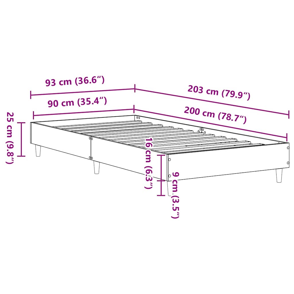 vidaXL Bed Frame Black Oak 203 x 93 x 25 cm Engineered Wood