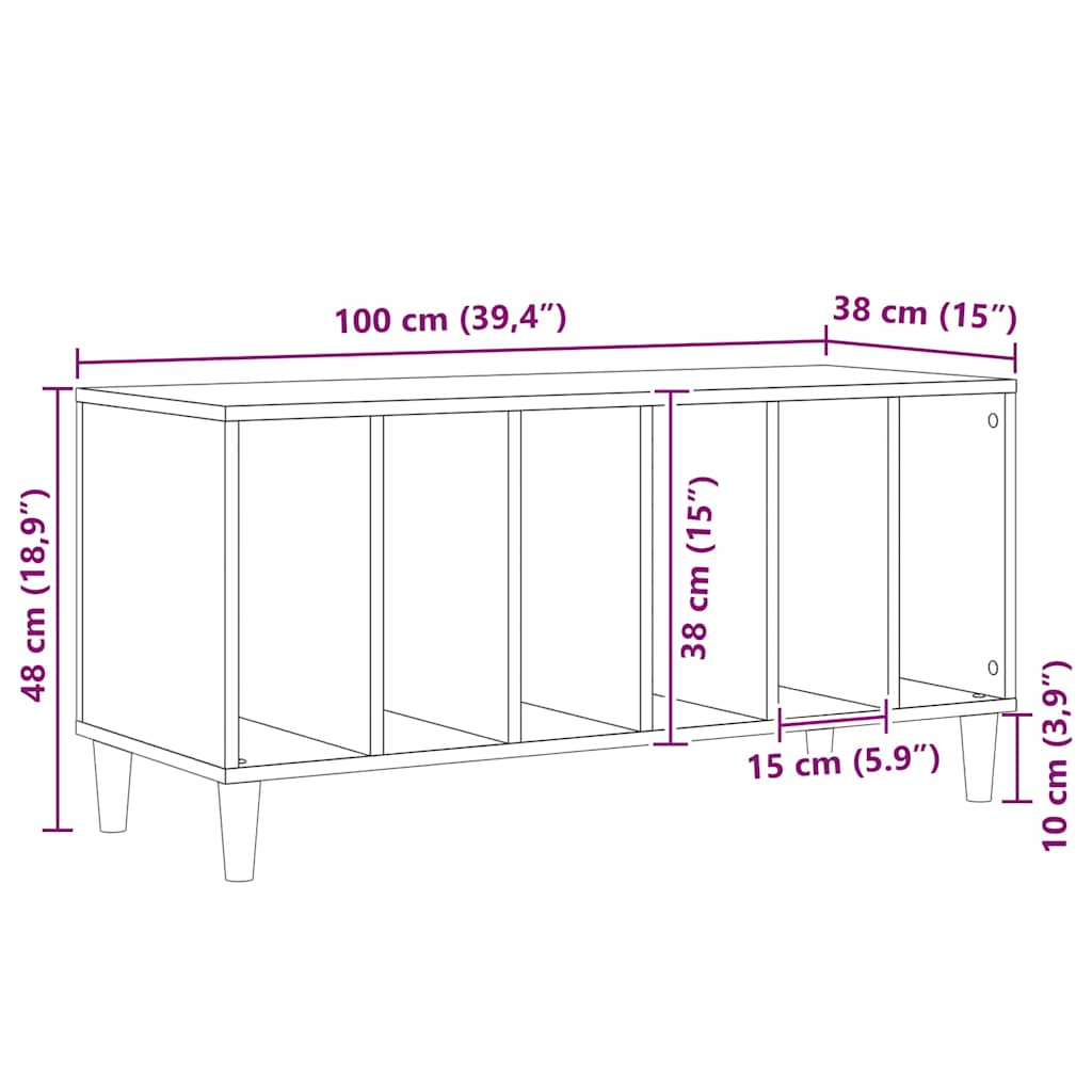 vidaXL Record Cabinet Black Oak 100 x 38 x 48 cm Engineered Wood