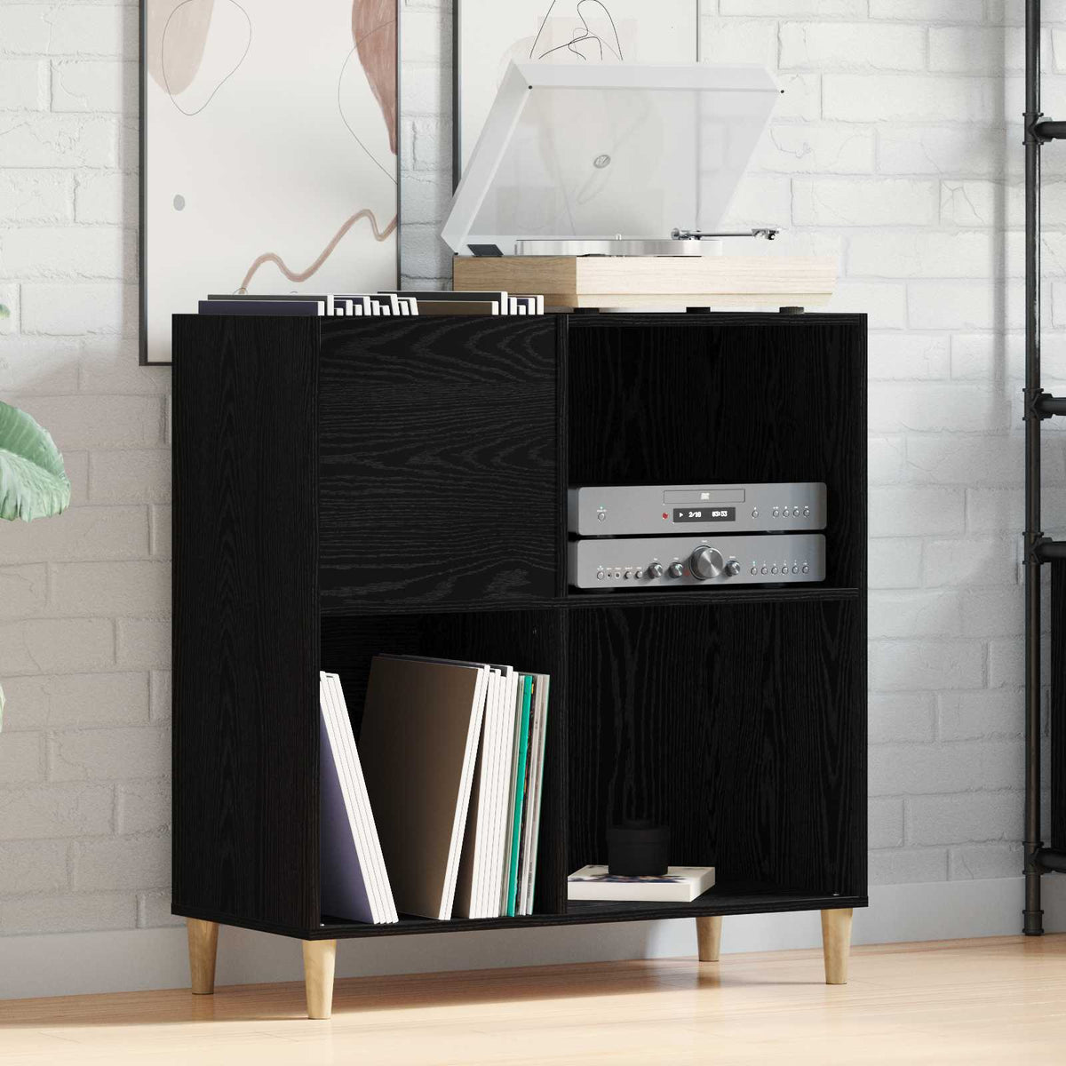 vidaXL Record Cabinet Black Oak 84.5 x 38 x 89 cm Engineered Wood