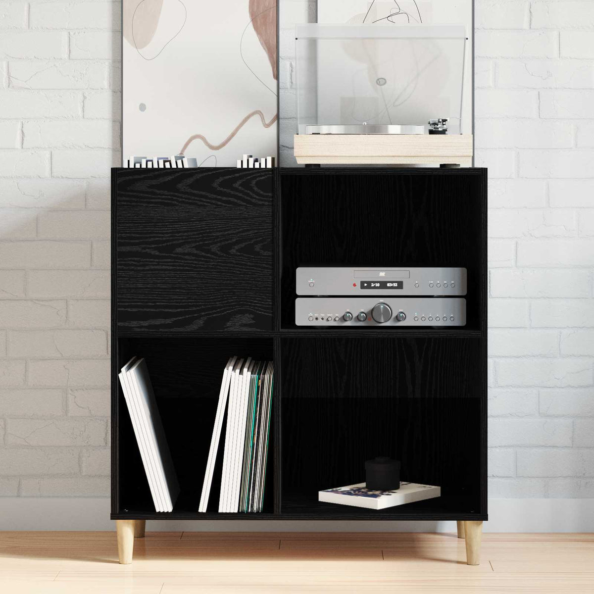 vidaXL Record Cabinet Black Oak 84.5 x 38 x 89 cm Engineered Wood
