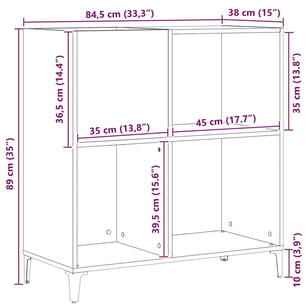 vidaXL Record Cabinet Black Oak 84.5 x 38 x 89 cm Engineered Wood