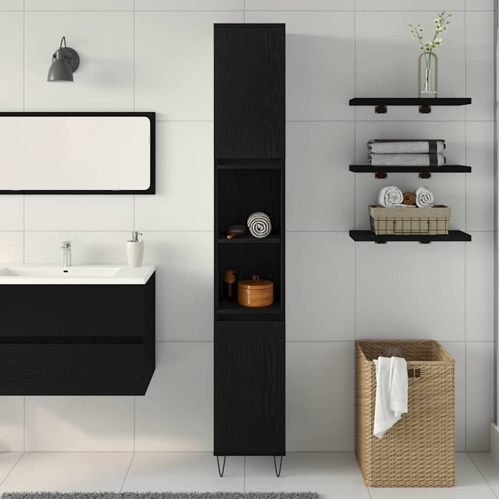 vidaXL Bathroom Cabinet Black Oak 30 x 30 x 190 cm Engineered Wood