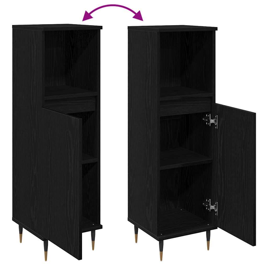 vidaXL Bathroom Cabinet Black Oak 30 x 30 x 100 cm Engineered Wood