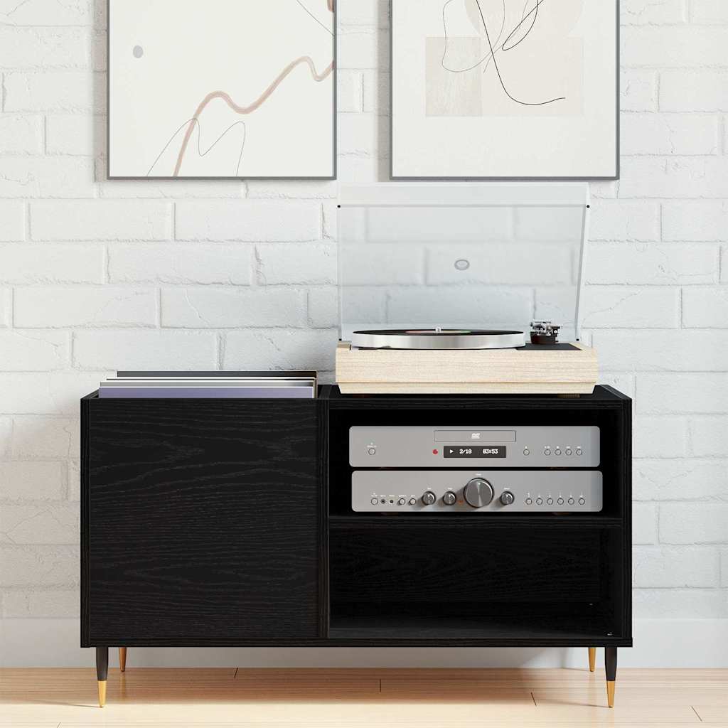 vidaXL Record Cabinet Black Oak 85 x 38 x 48 cm Engineered Wood
