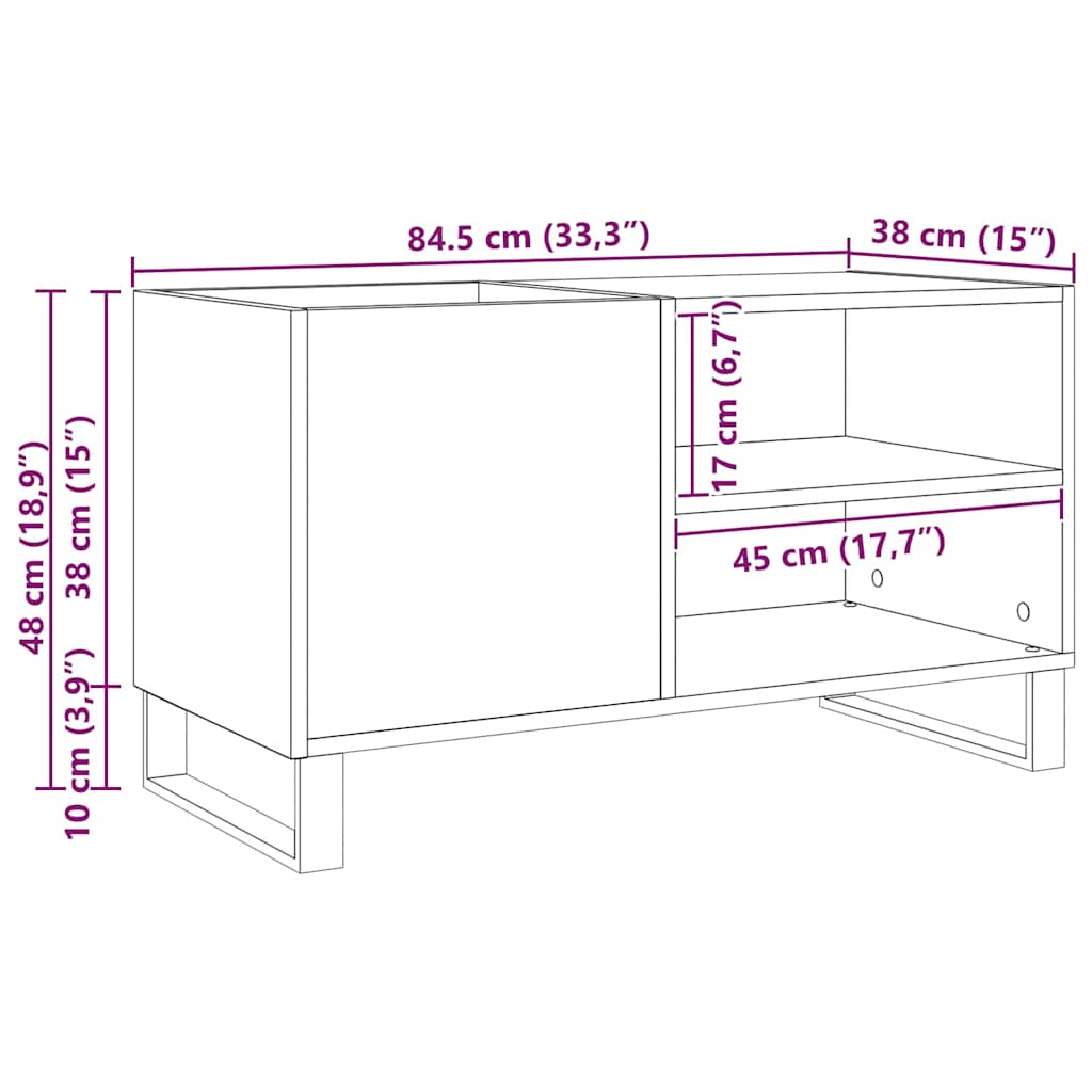 vidaXL Record Cabinet Black Oak 85 x 38 x 48 cm Engineered Wood