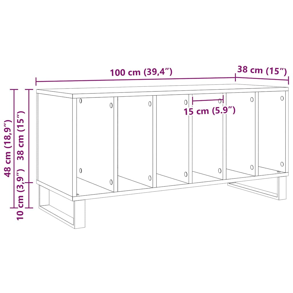 vidaXL Record Cabinet Black Oak 100 x 38 x 48 cm Engineered Wood