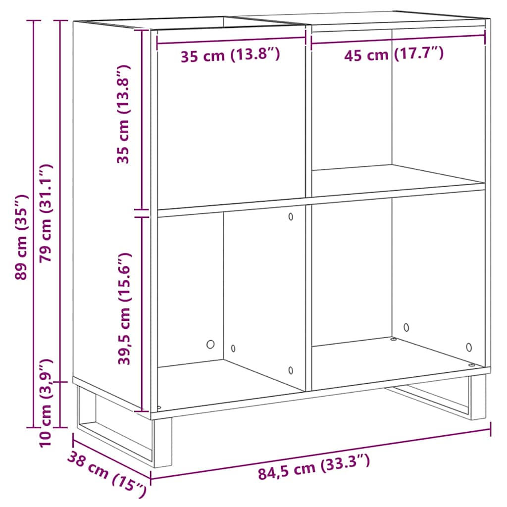 vidaXL Record Cabinet Old wood 84.5 x 38 x 89 cm Engineered Wood