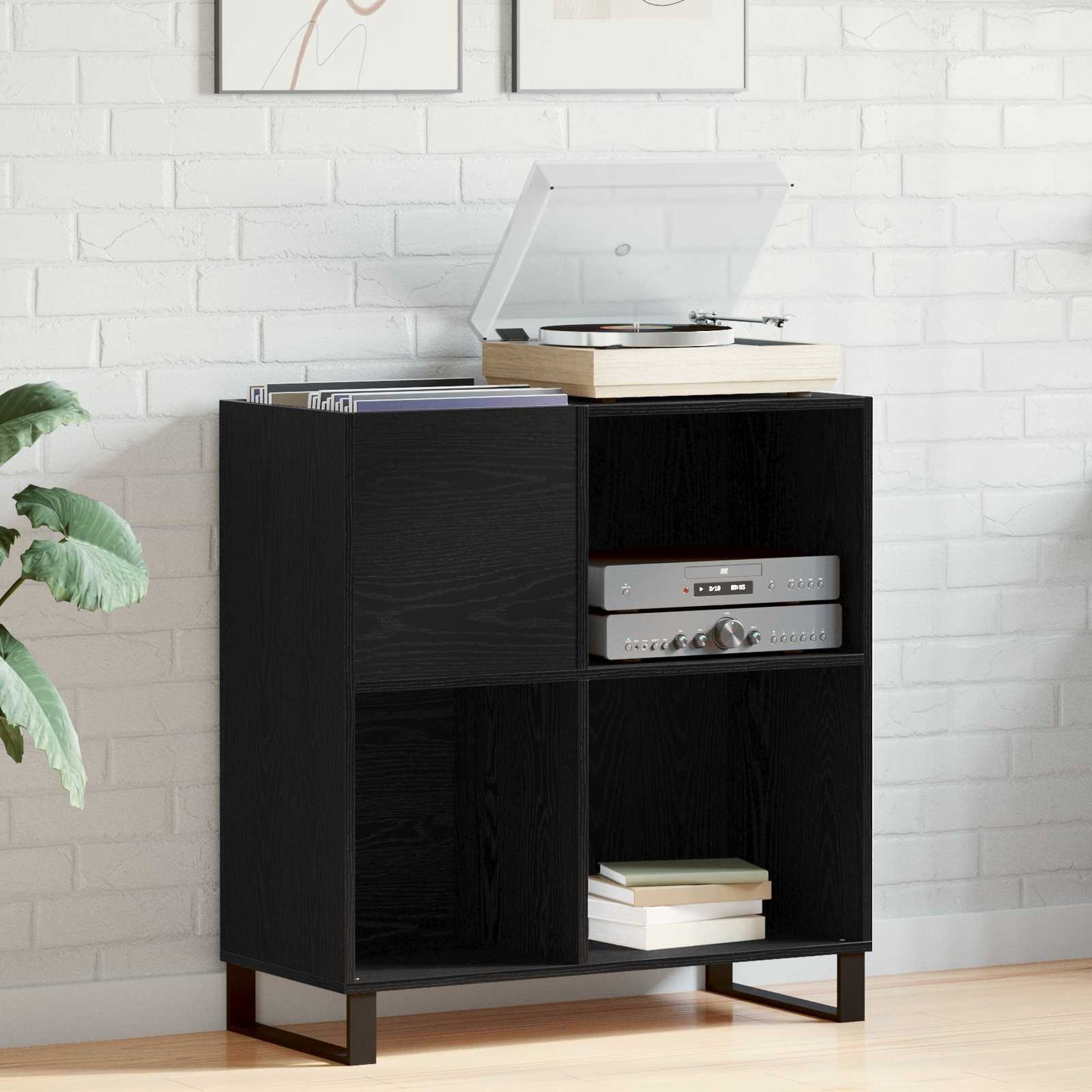 vidaXL Record Cabinet Black Oak 84.5 x 38 x 89 cm Engineered Wood