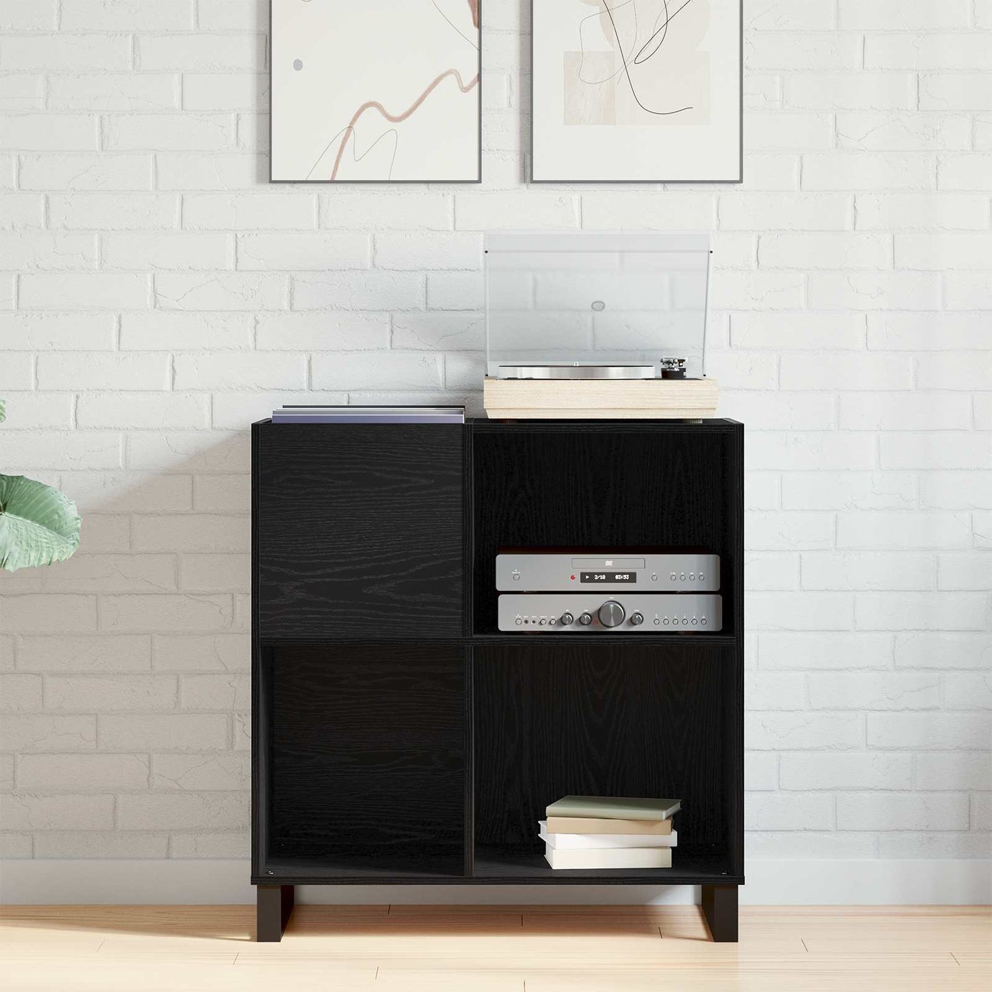 vidaXL Record Cabinet Black Oak 84.5 x 38 x 89 cm Engineered Wood