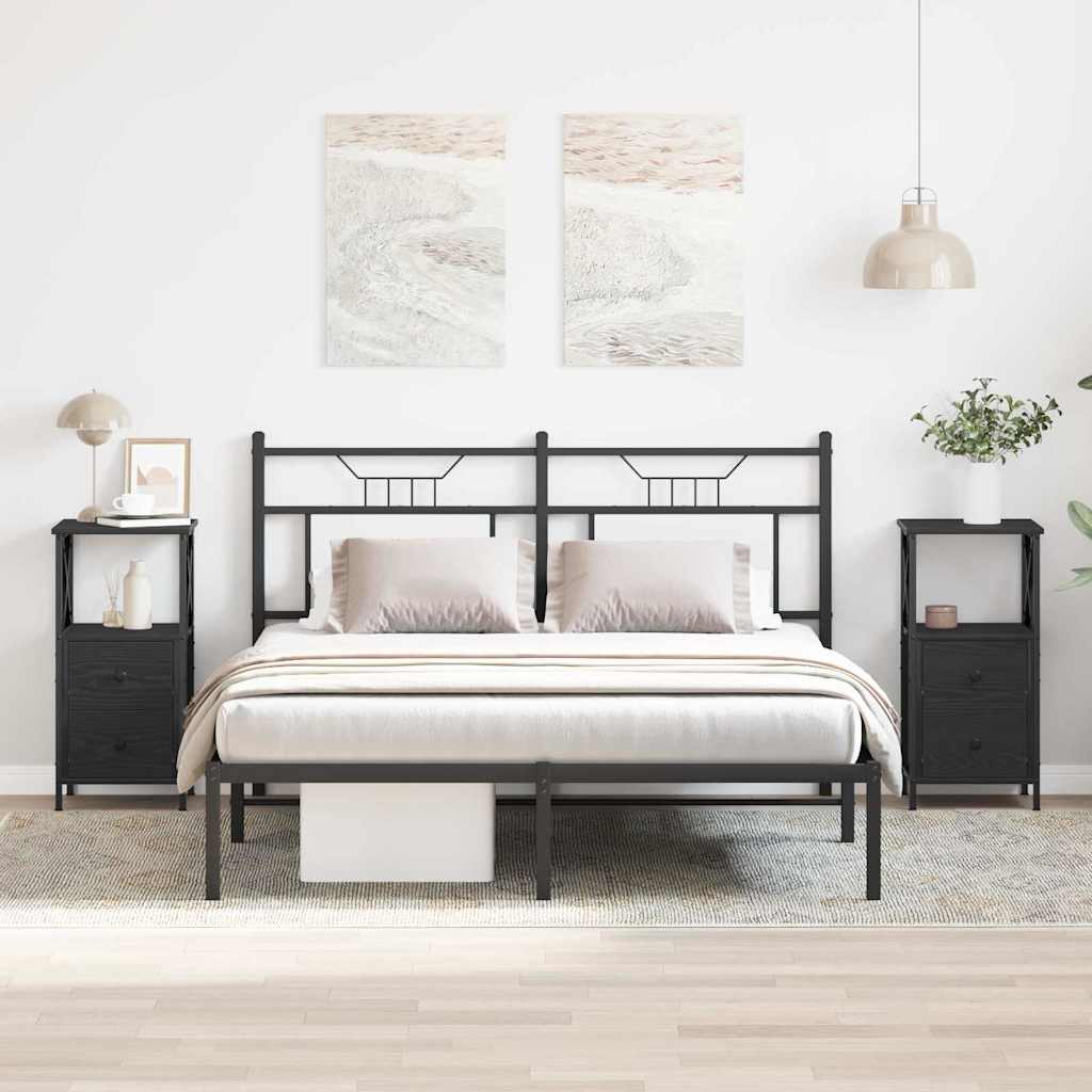 vidaXL Bedside Cabinet 2 pcs Black Oak 34 x 35.5 x 70 cm