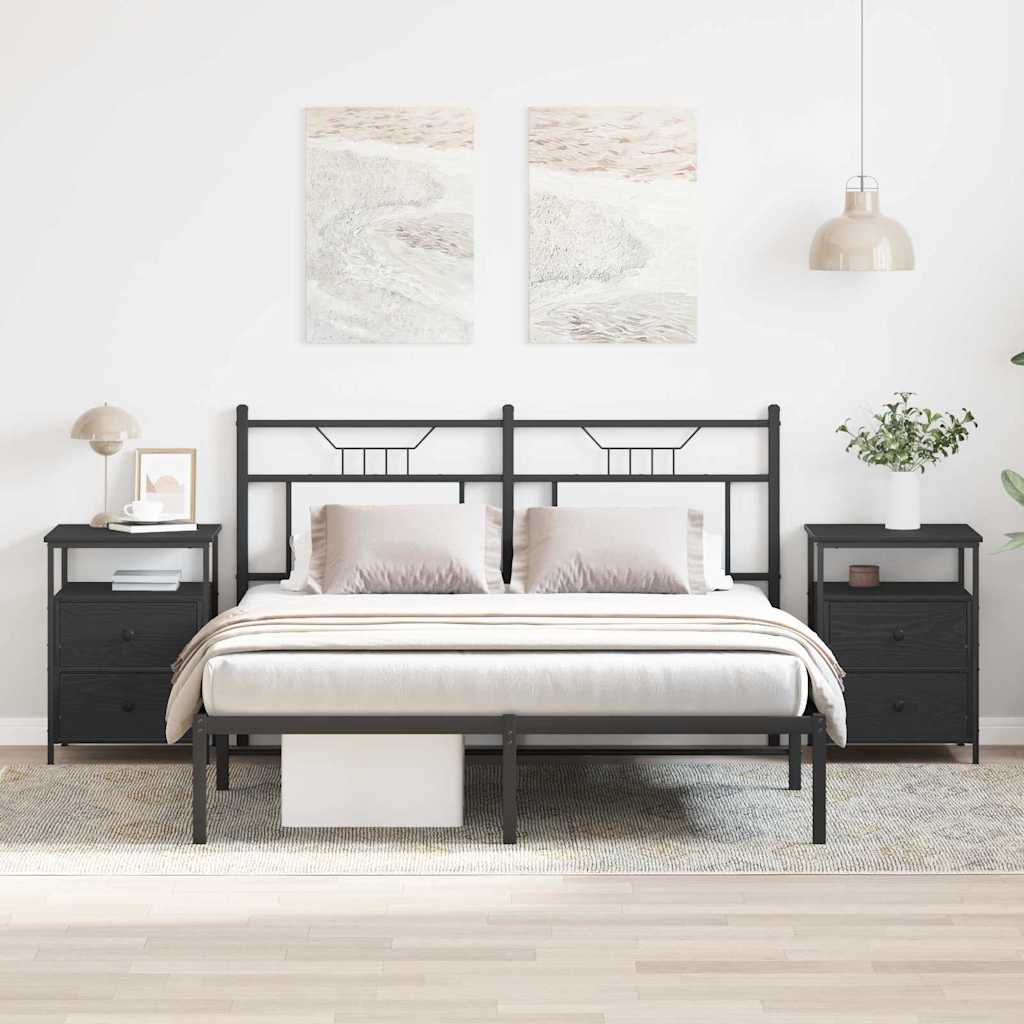 vidaXL Bedside Cabinet 2 pcs Black Oak 34 x 35.5 x 50 cm