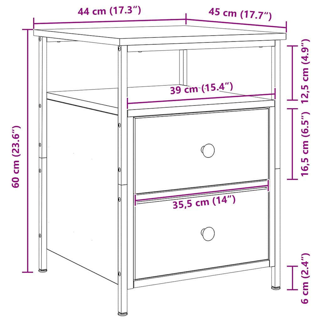 vidaXL Bedside Cabinet 2 pcs Black Oak 34 x 35.5 x 50 cm