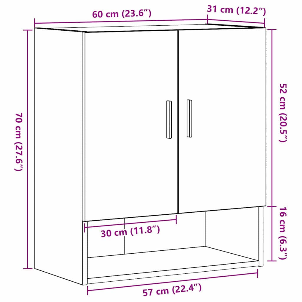 vidaXL Wall-mounted Cabinet Black Oak 60 x 31 x 70 cm Engineered Wood