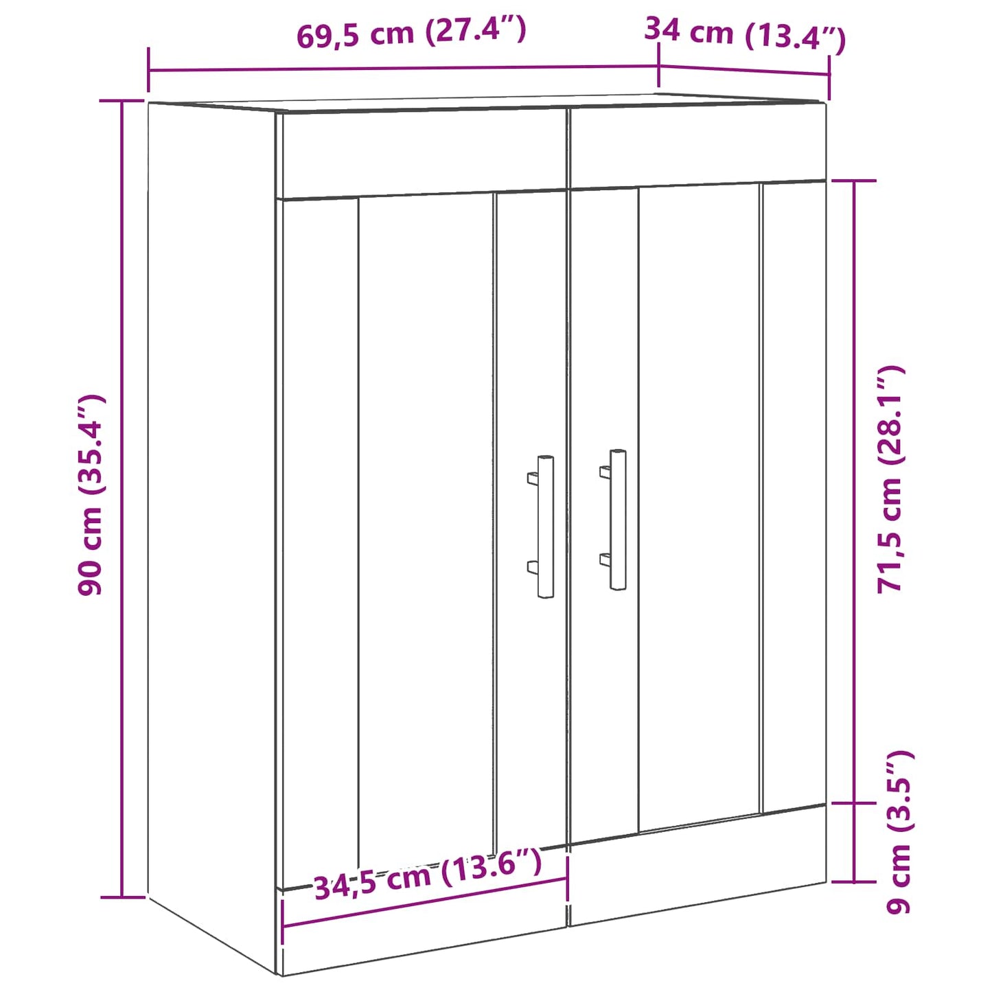 vidaXL Wall-mounted Cabinet Wall-mounted Black Oak 69.5 x 34 x 90 cm