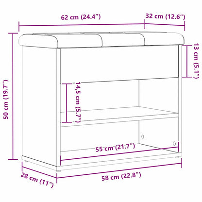 vidaXL Storage Bench Black Oak 62 x 32 x 50 cm Engineered Wood