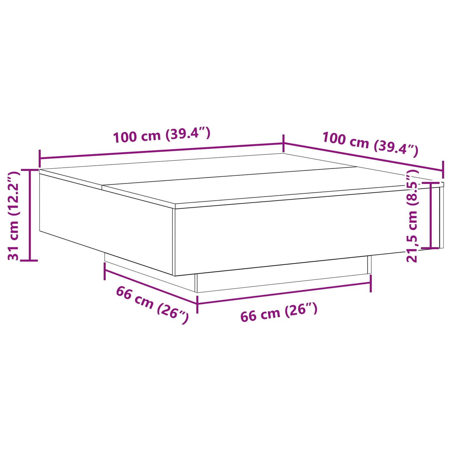 vidaXL Coffee Table with LED Strip Lights Black Oak 100 x 100 x 31 cm