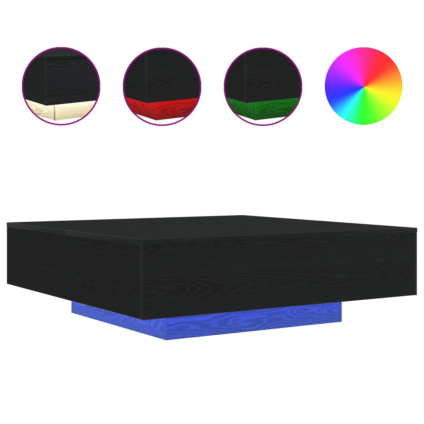 vidaXL Coffee Table with LED Strip Lights Black Oak 100 x 100 x 31 cm