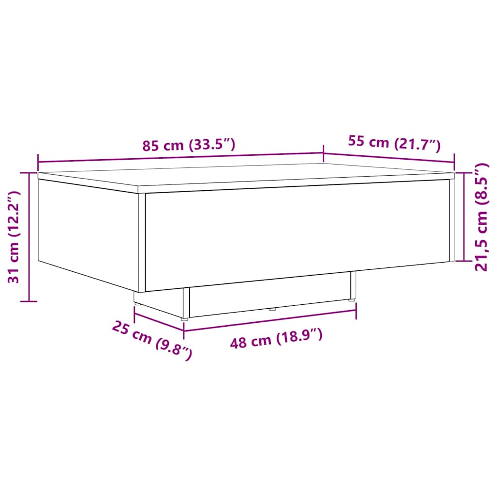 vidaXL Coffee Table Black Oak 85 x 55 x 31 cm Engineered Wood