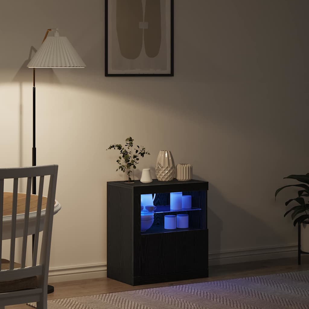 vidaXL LED Sideboard Black 60.5 x 37 x 67 cm Engineered Wood