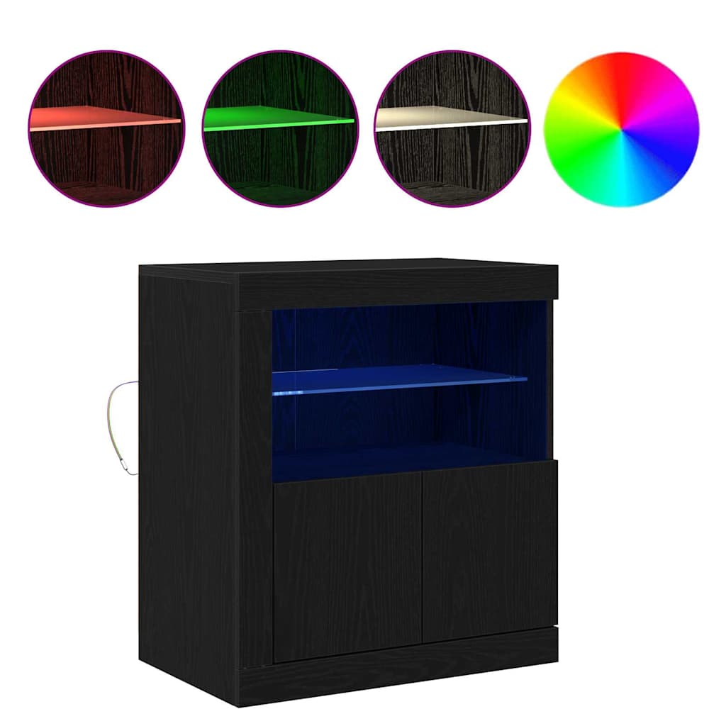 vidaXL LED Sideboard Black 60.5 x 37 x 67 cm Engineered Wood