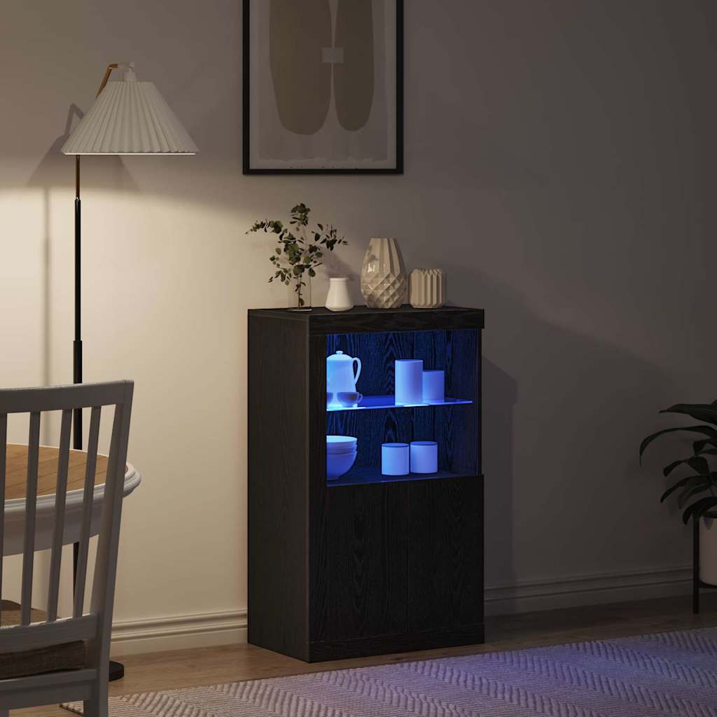 vidaXL LED Sideboard Black Oak 60.5 x 37 x 100 cm Engineered Wood