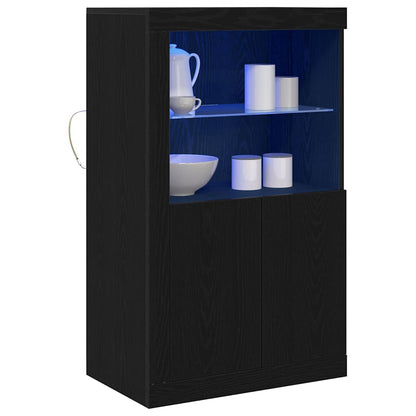 vidaXL LED Sideboard Black Oak 60.5 x 37 x 100 cm Engineered Wood