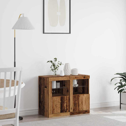 vidaXL LED Sideboard 2 pcs Old Wood 41 x 37 x 67 cm Engineered Wood