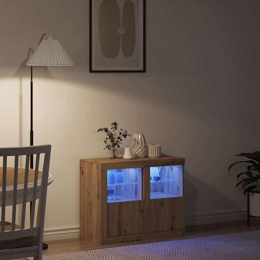 vidaXL LED Sideboard 2 pcs 41 x 37 x 67 cm Engineered Wood Artisan Oak