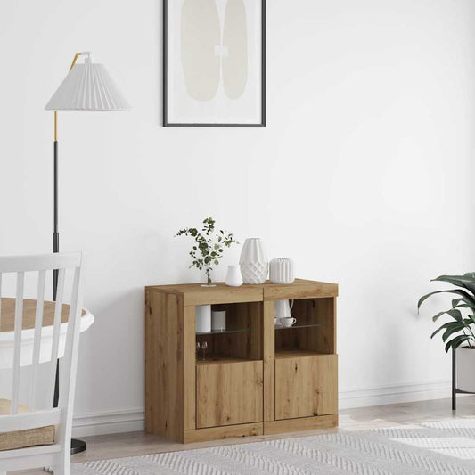 vidaXL LED Sideboard 2 pcs 41 x 37 x 67 cm Engineered Wood Artisan Oak