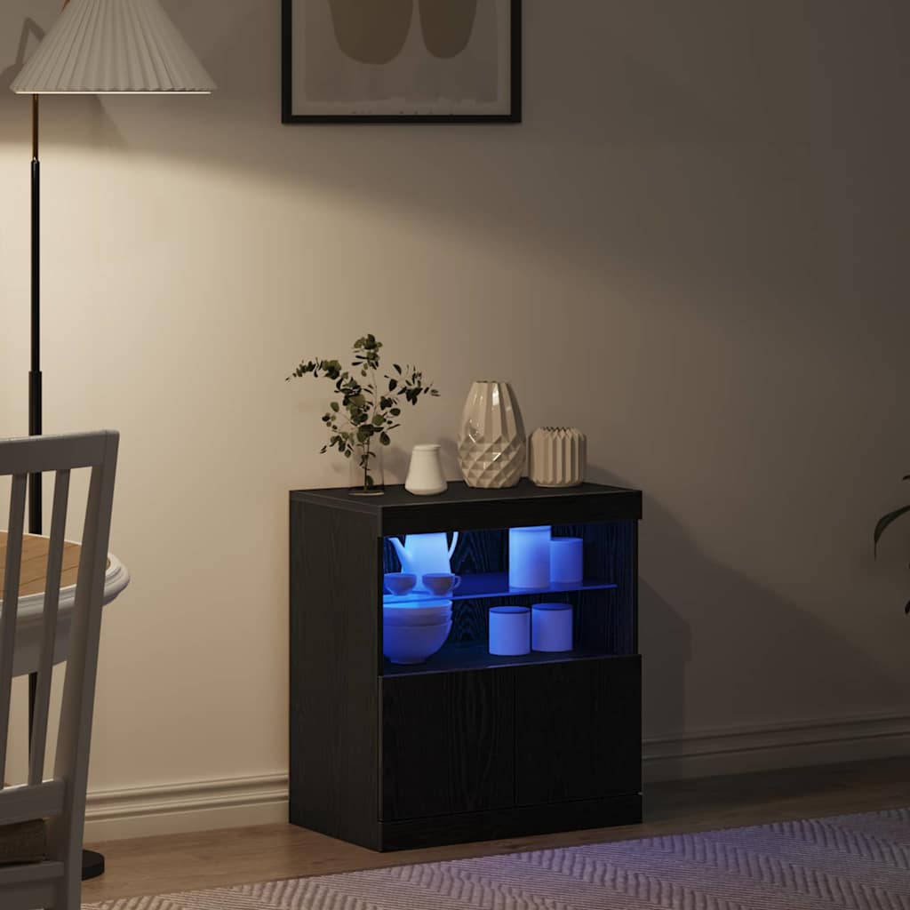 vidaXL LED Sideboard Black 60.5 x 37 x 67 cm Engineered Wood