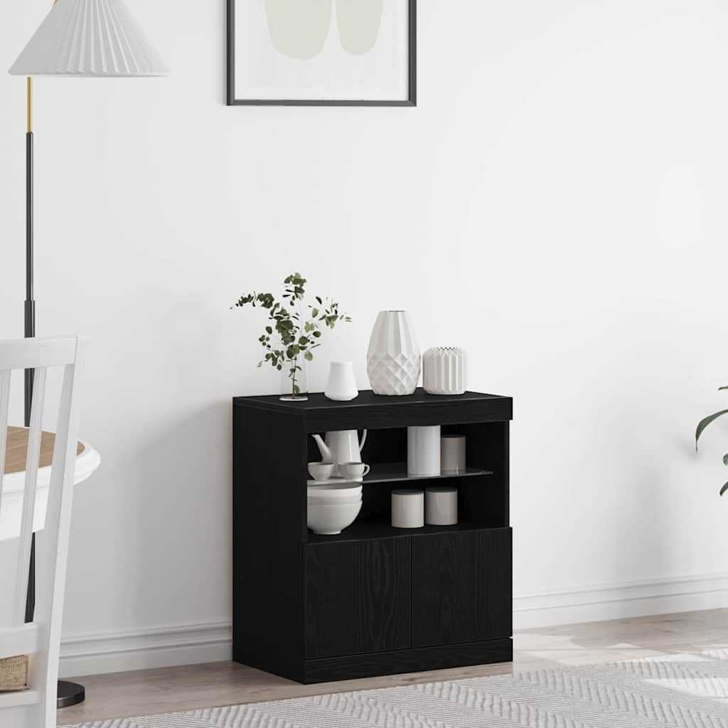vidaXL LED Sideboard Black 60.5 x 37 x 67 cm Engineered Wood