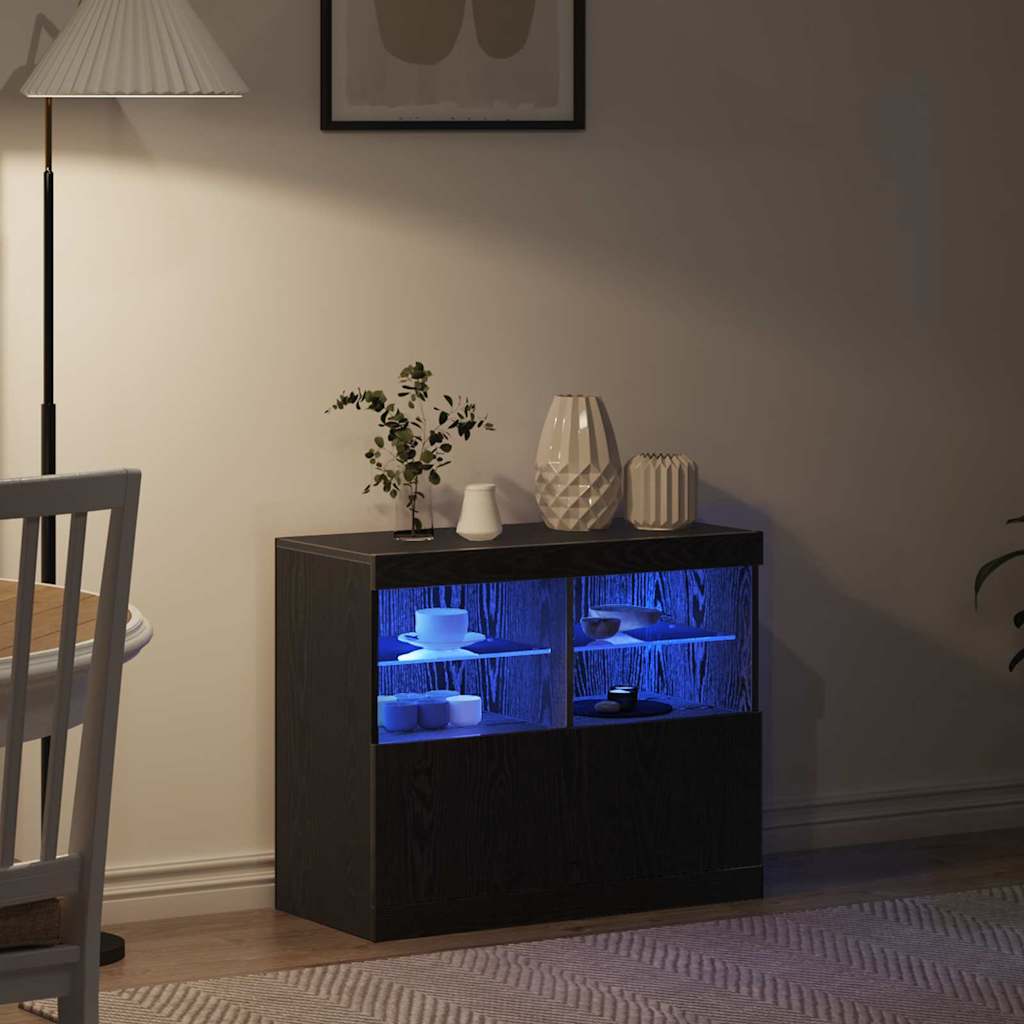 vidaXL LED Sideboard Black 81 x 37 x 66.5 cm Engineered Wood