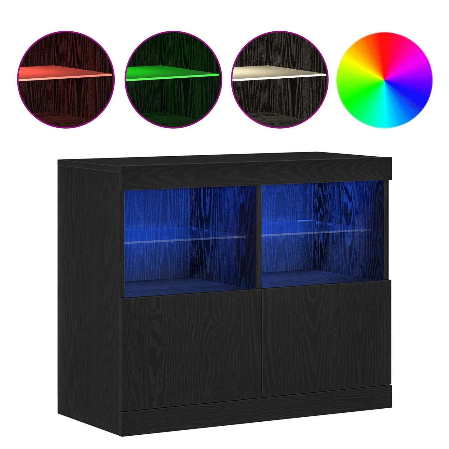 vidaXL LED Sideboard Black 81 x 37 x 66.5 cm Engineered Wood
