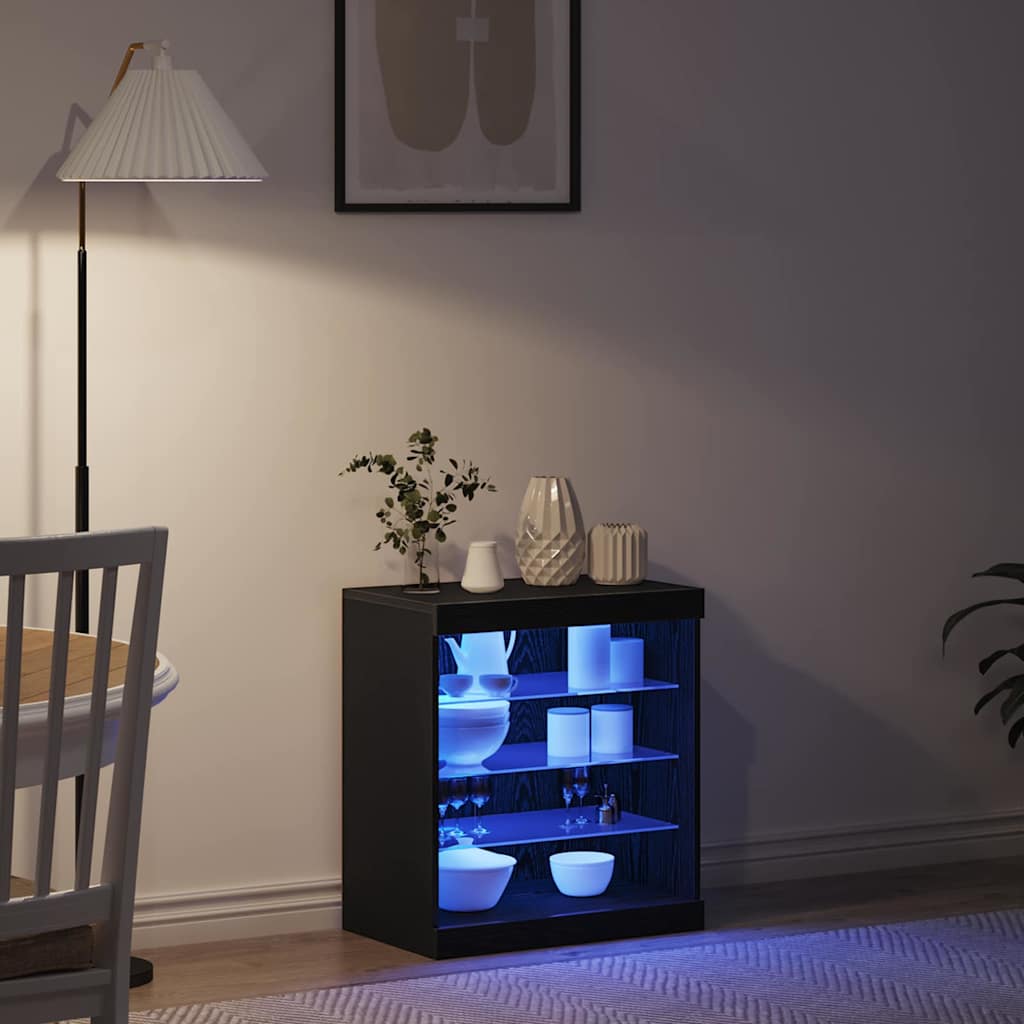 vidaXL LED Sideboard Black Oak 60.5 x 37 x 67 cm Engineered Wood