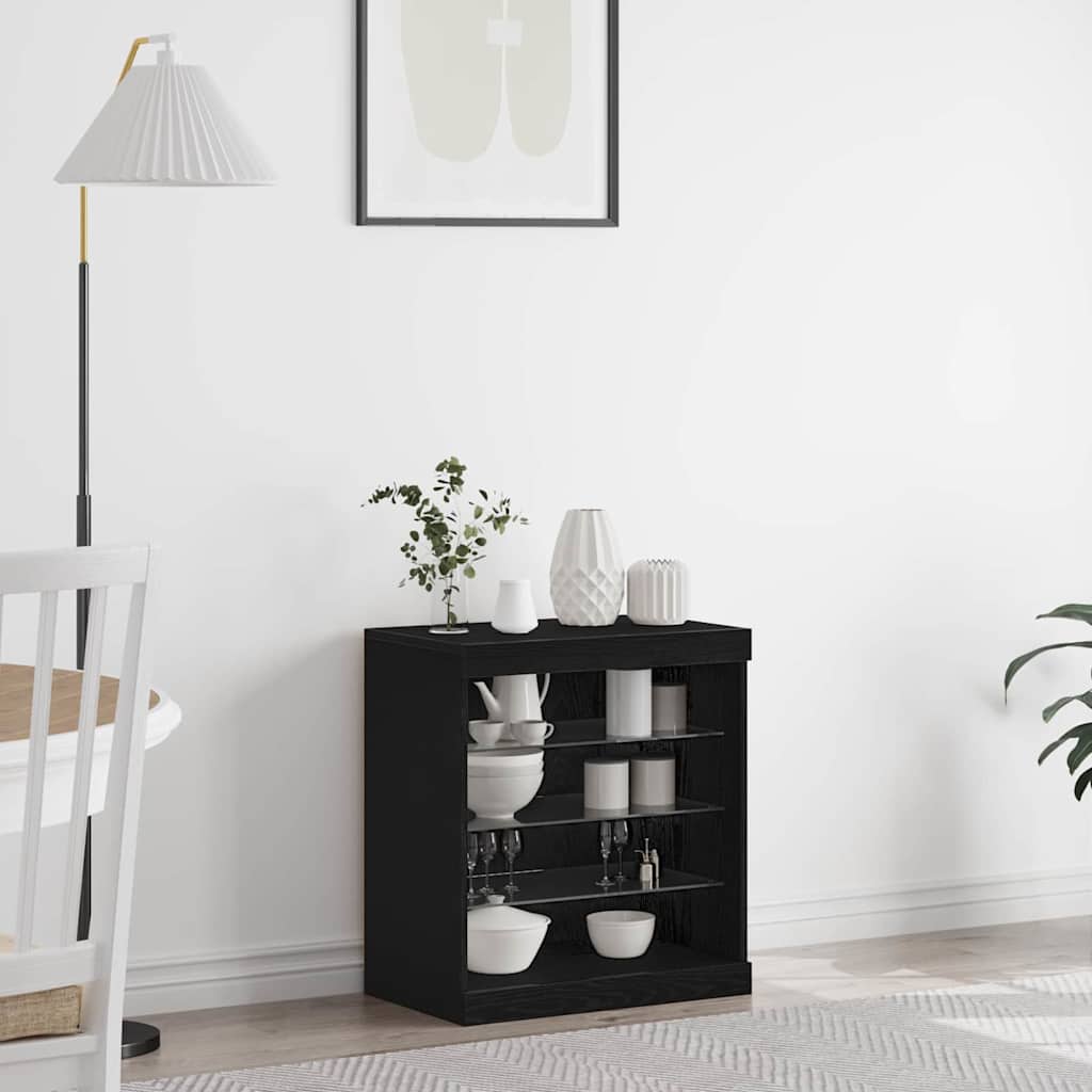 vidaXL LED Sideboard Black Oak 60.5 x 37 x 67 cm Engineered Wood