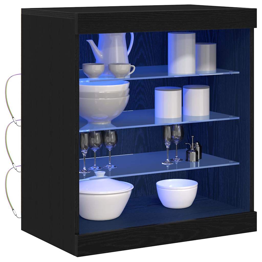 vidaXL LED Sideboard Black Oak 60.5 x 37 x 67 cm Engineered Wood