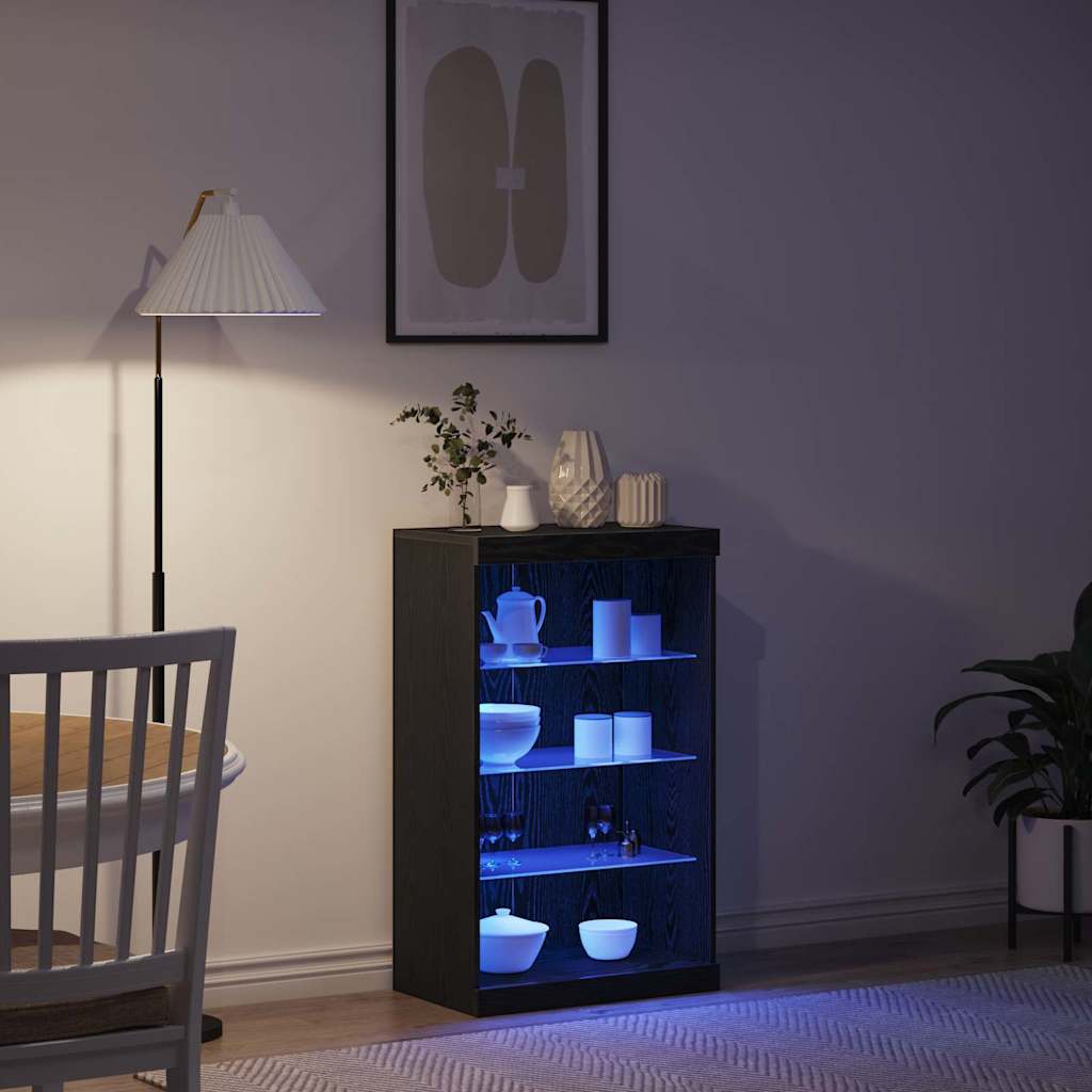 vidaXL LED Sideboard Black Oak 60.5 x 37 x 100 cm Engineered Wood