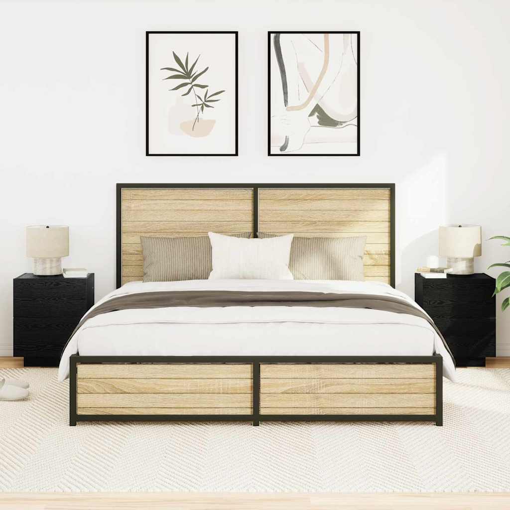 vidaXL Bedside Cabinet 2 pcs Black Oak 45 x 40 x 55 cm Engineered Wood