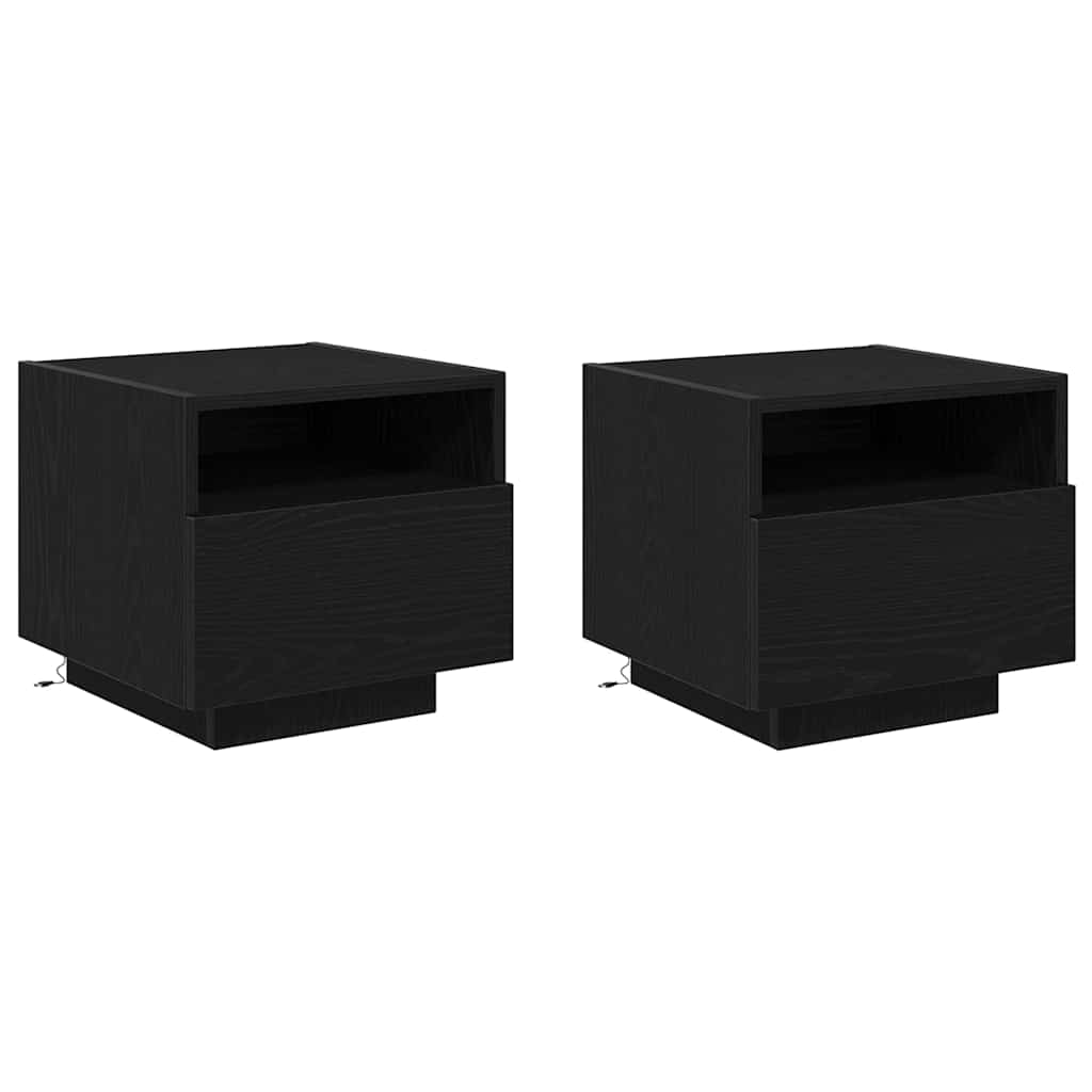 vidaXL Bedside Cabinet 2 pcs Black Oak 40 x 39 x 37 cm Engineered Wood