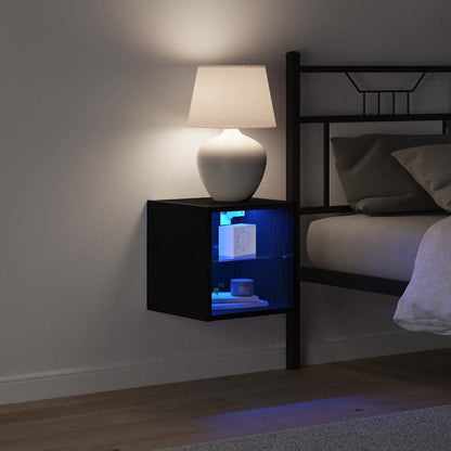 vidaXL LED Wall Bedside Cabinet Black 30 x 28.5 x 30 cm