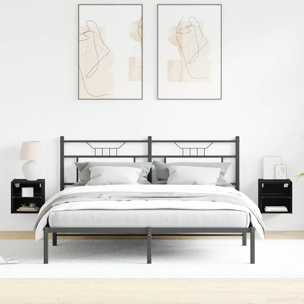 vidaXL LED Wall Bedside Cabinet 2 pcs Black 30 x 28.5 x 30 cm