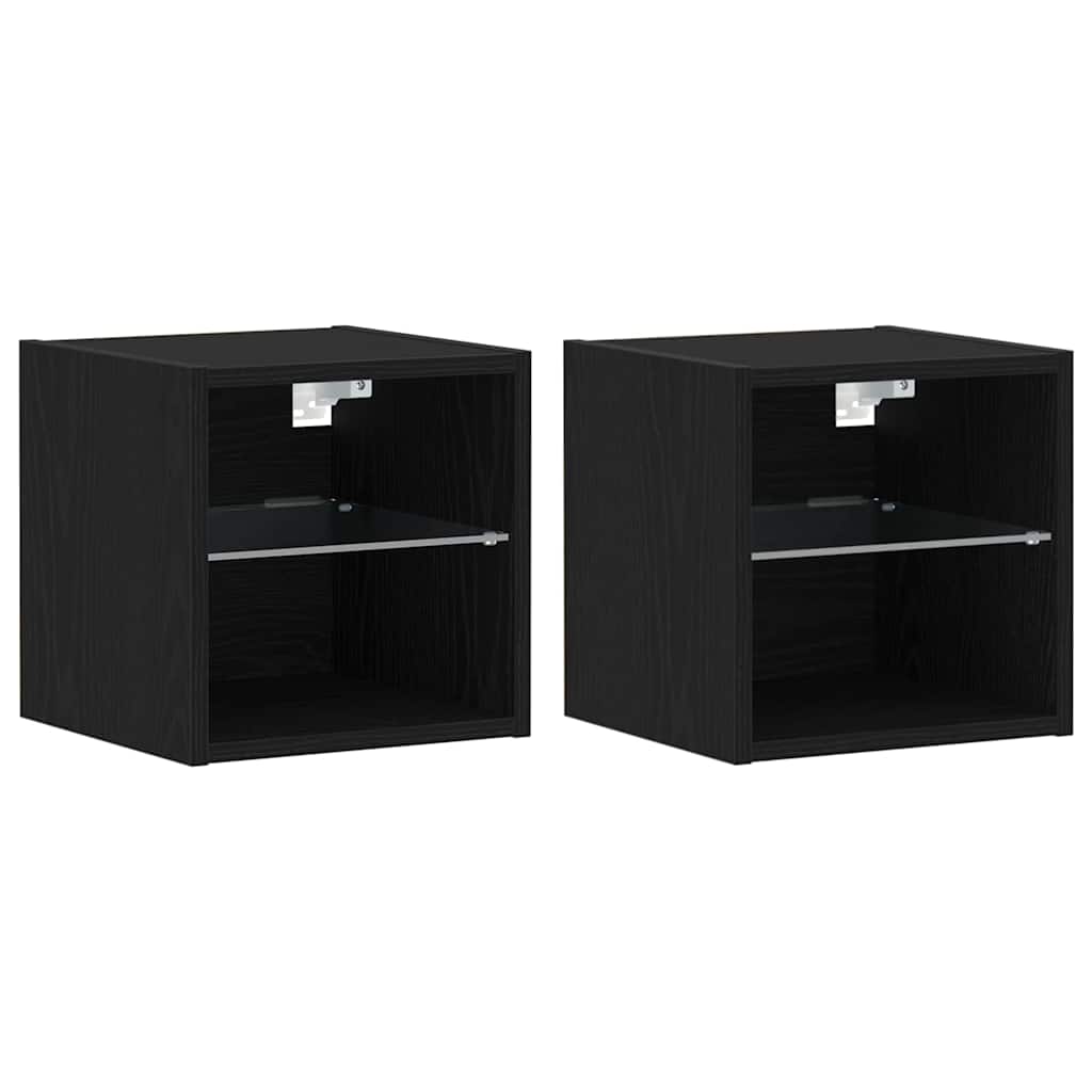 vidaXL LED Wall Bedside Cabinet 2 pcs Black 30 x 28.5 x 30 cm