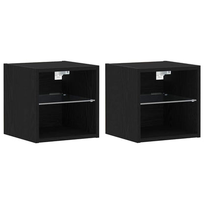 vidaXL LED Wall Bedside Cabinet 2 pcs Black 30 x 28.5 x 30 cm