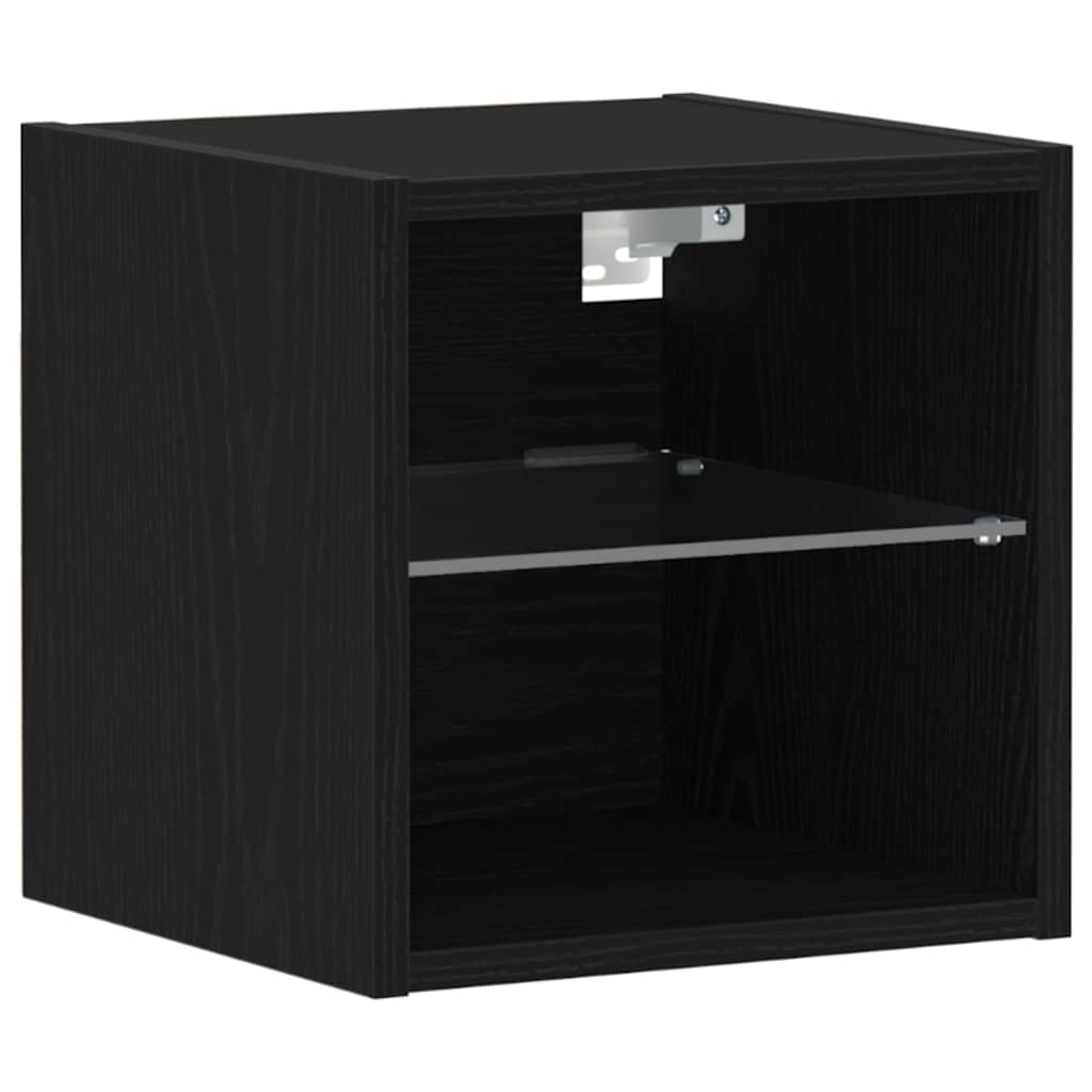 vidaXL LED Wall Bedside Cabinet 2 pcs Black 30 x 28.5 x 30 cm
