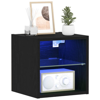 vidaXL LED Wall Bedside Cabinet 2 pcs Black 30 x 28.5 x 30 cm