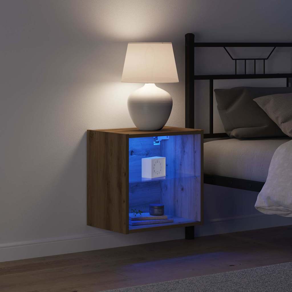 vidaXL Floating Shelf with LED Light Brown 40 x 28.5 x 40 cm