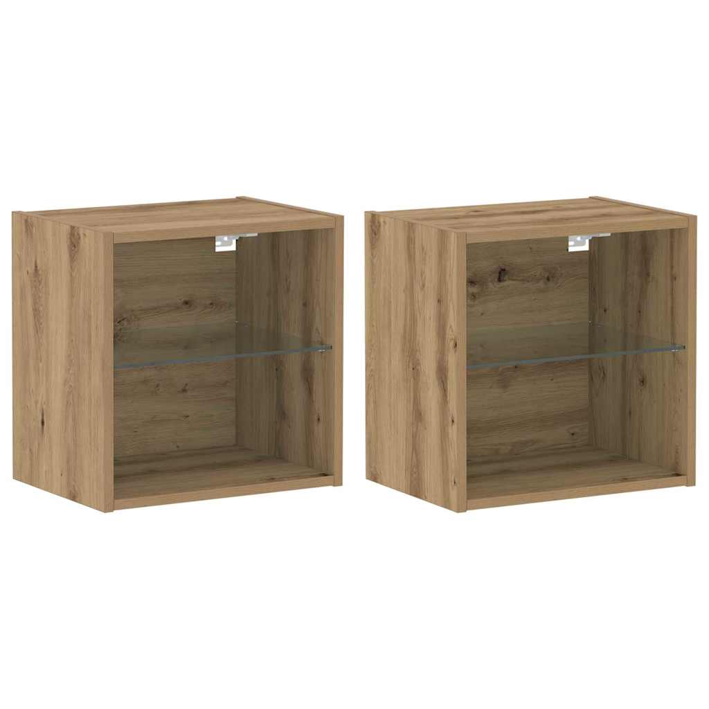 vidaXL Floating Shelf with LED Light 2 pcs Brown 40 x 28.5 x 40 cm