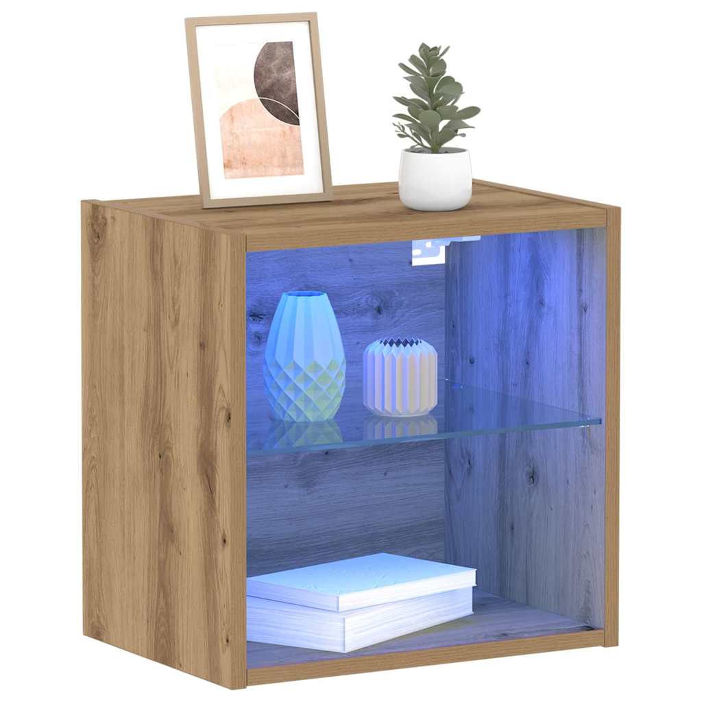 vidaXL Floating Shelf with LED Light 2 pcs Brown 40 x 28.5 x 40 cm